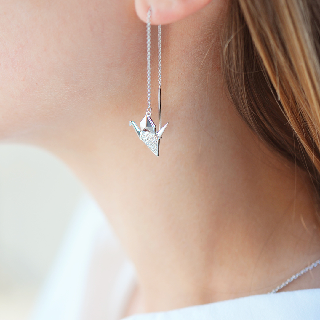 Boucles D Oreilles Asym Trique Grue Origami En Argent Par Elsa Lee Paris